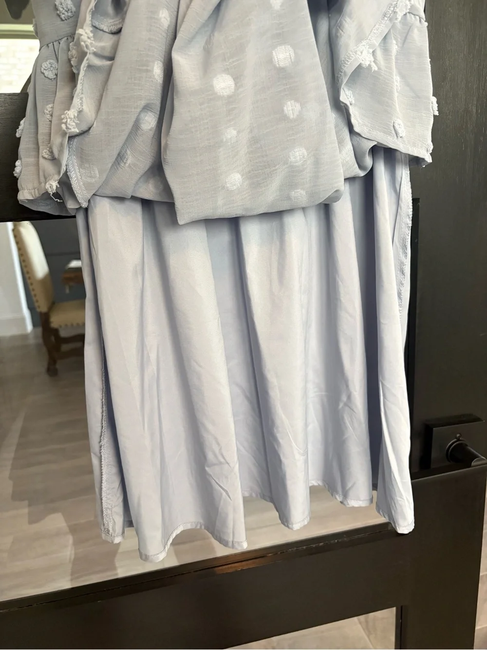 Blue Swiss Dot Smocked Babydoll Dress Cottagecore Mini Dress - L - Picture 6 of 9